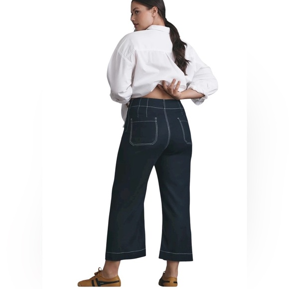 Anthropologie x Maeve The Colette Contrast-Stitch Linen Crop Wide-Leg Pants - Picture 3 of 9